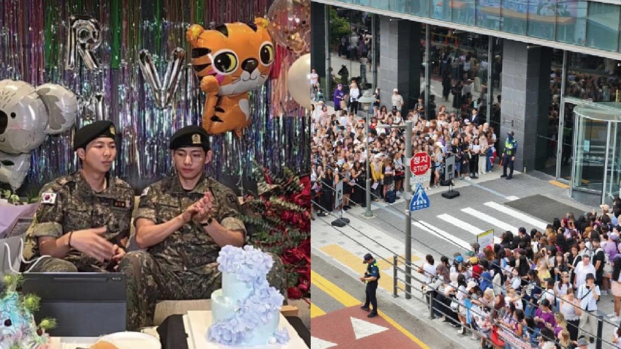 1500名BTS fans迫爆HYBE大樓 全球ARMY慶祝RM和V退役 