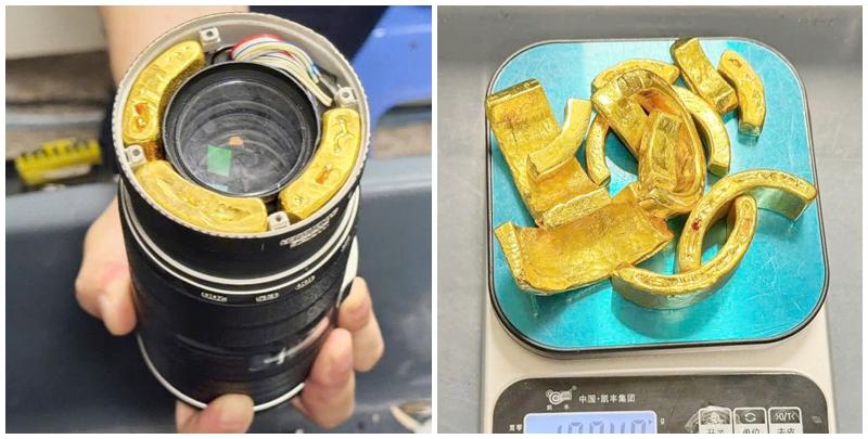 越南河內內排國際機場本月25日查獲一宗手法極其隱密的黃金走私案。一名台灣男旅客將近2公斤、價值超過21.5萬美元（約170萬港元）的黃金藏於相機鏡頭中企圖闖關入境，最終遭當場識破。(越南海關)