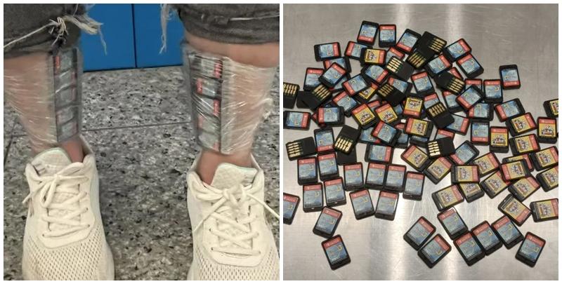 深圳市皇崗海關在福田口岸旅檢入境渠道，查獲一名女子身上藏匿105張日本任天堂遊戲機Switch的遊戲卡。該旅客表示是受他人委託攜帶上述物品入境，並收取帶工費。(內地海關總署)