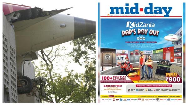 印航一架客機昨日在阿默達巴德（Ahmedabad）墜毀，殘骸從建築物中伸出。（圖／美聯社）