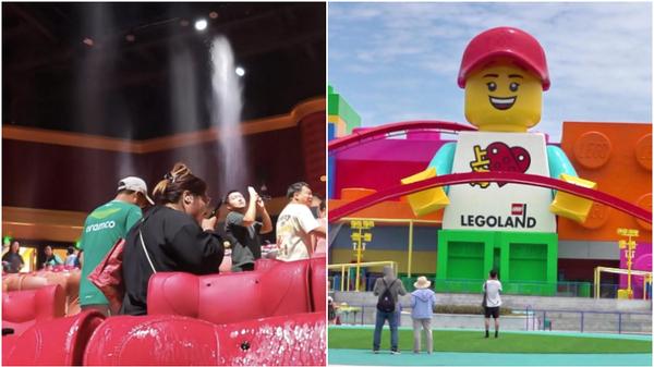 上海樂高樂園試營首日4D影院設備故障下起「傾盆大雨」。（圖／翻攝微博）