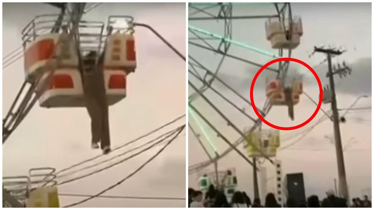 女子踏出摩天輪車廂，懸空30米高生死關頭。(X)