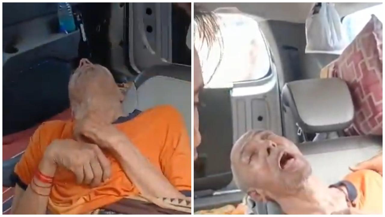 全家自駕遊竟將八旬父綁車內，閉窗高溫活烤。(X)