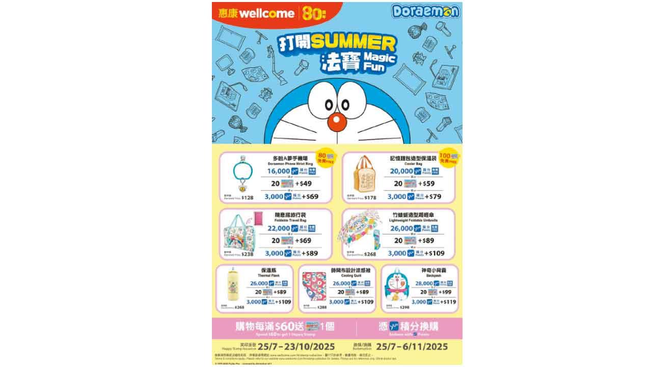 惠康新一期笑印活動登場 換購多啦A夢夏日法寶 yuu會員優先預購