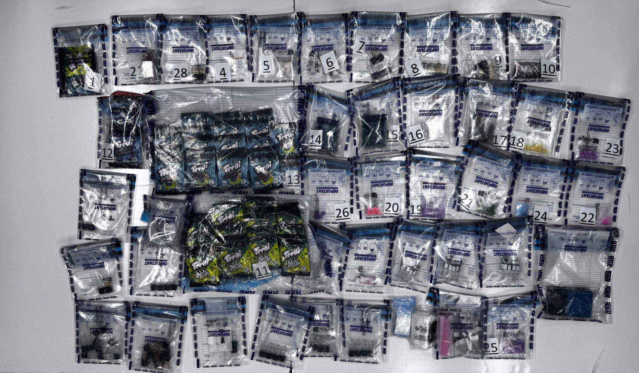 警九龍城掃毒檢14萬元毒品，兩男被捕。(警方圖片)