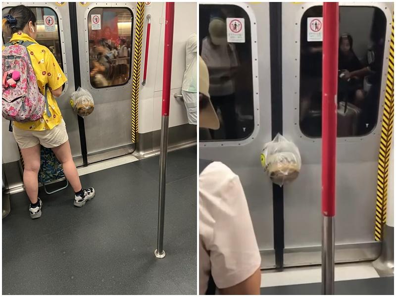 港鐵內地大媽想衝門，外賣夾車門半天吊。(Threads)