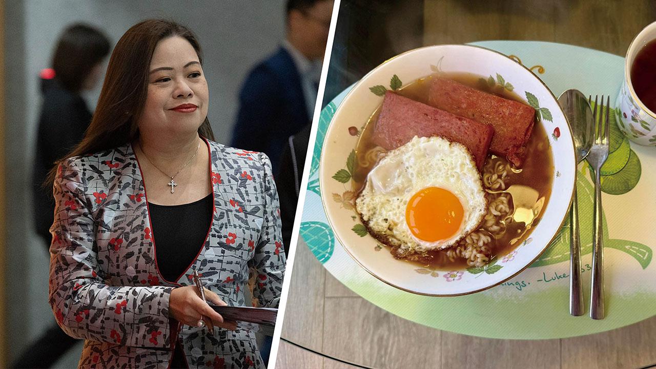 羅淑佩話唔記得幾時開始，逢係打風天都要食一碗餐蛋麵。