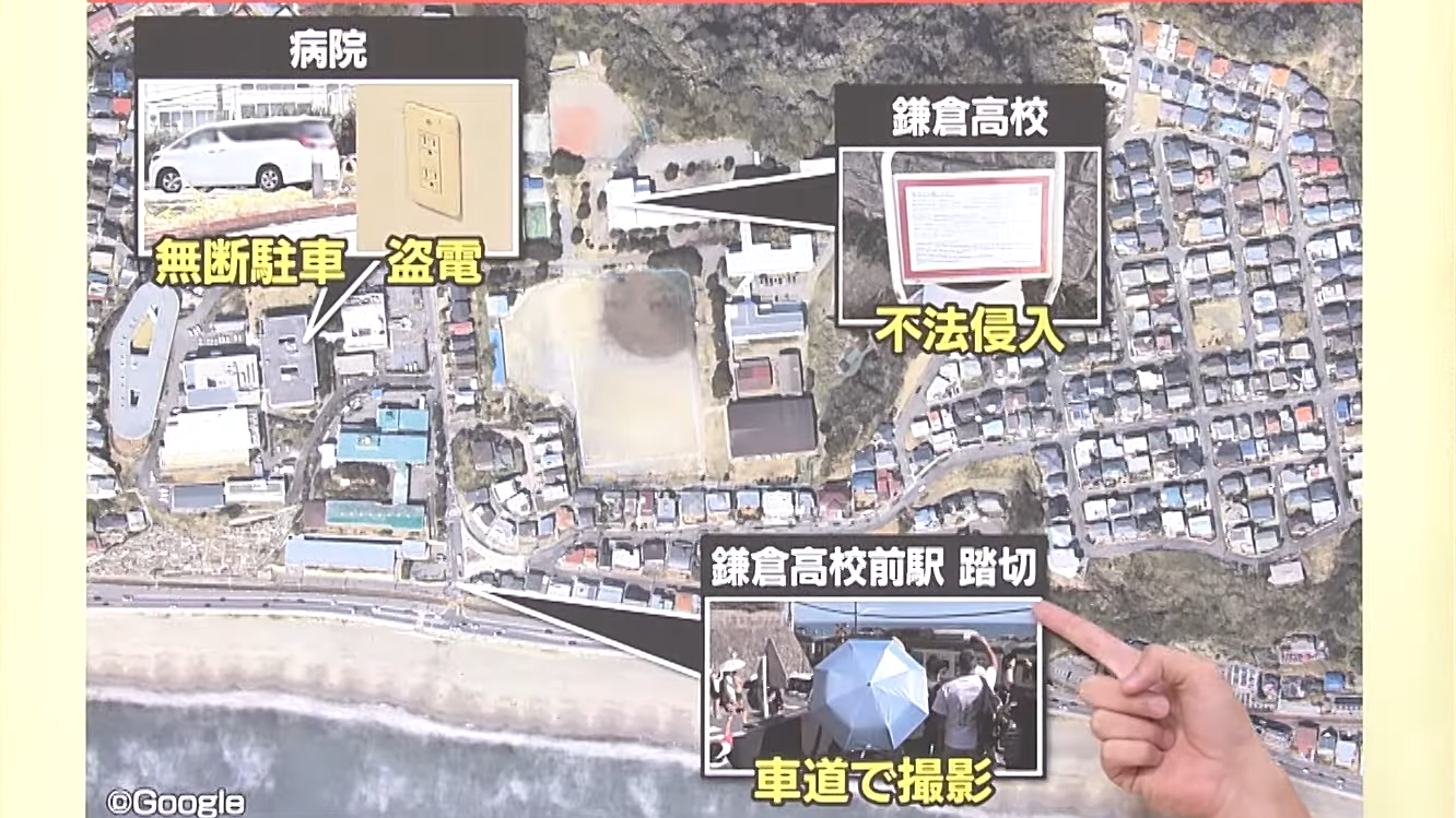 日本媒體實地視察鎌倉的遊客亂象。(富士電視台截圖)