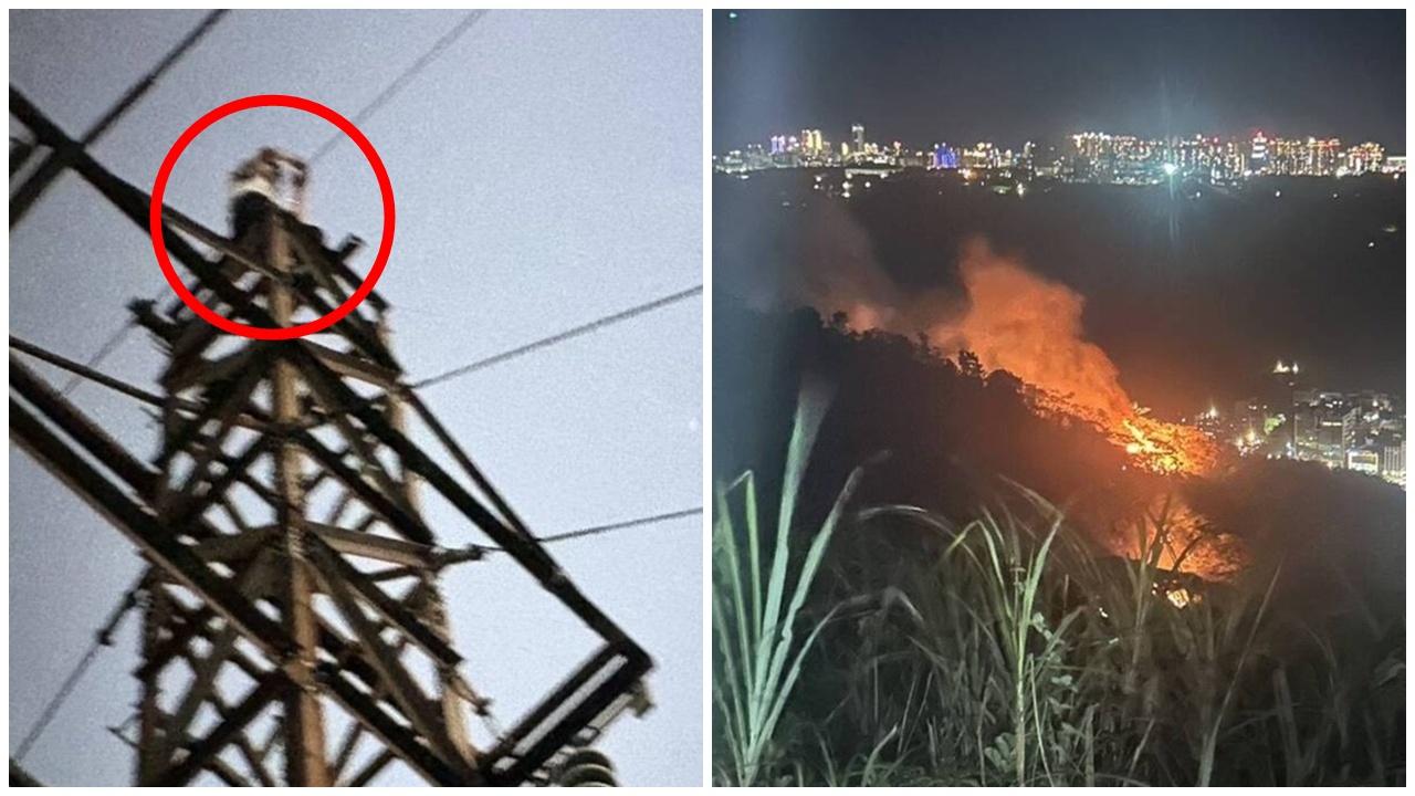 台灣20歲男爬15米高電塔影日落，觸電身亡引發山火。(網上圖片)
