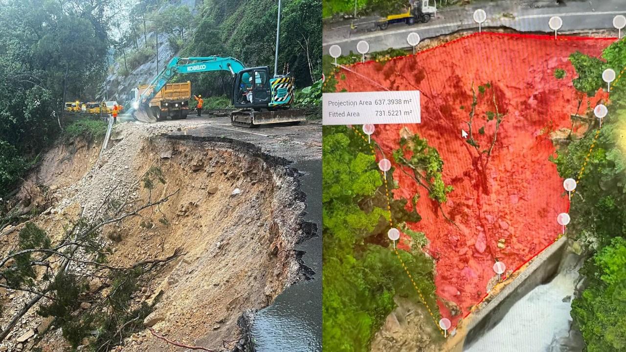 新娘潭路封路｜有路段斜坡山泥傾瀉　路政署冀周五重開一條行車線。（路政署圖片）