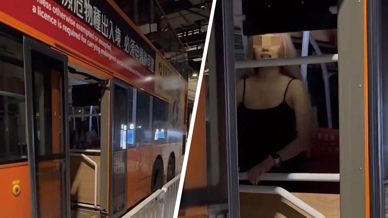 有內地女子在車長上客前，自行登上龍運巴士E32線並坐下等開車。(Threads影片截圖)