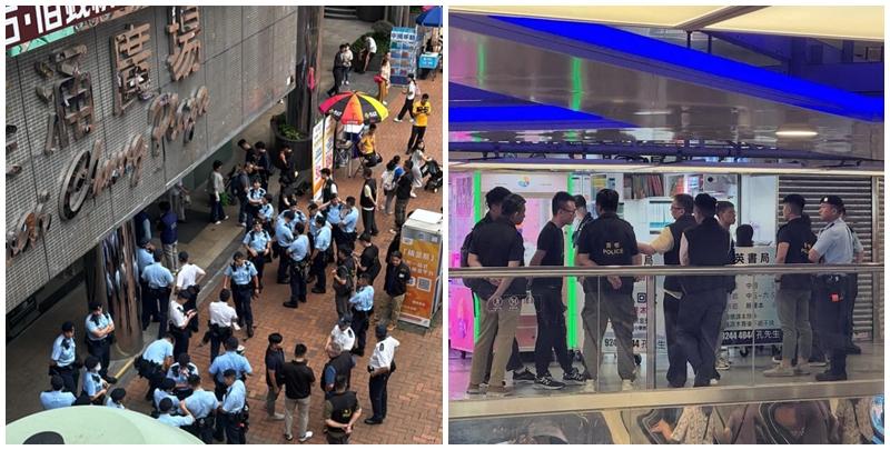 大批機動部隊及便衣警員於葵涌廣場部署行動，期間向多間二手書店的店員查問身份。(網上圖片)