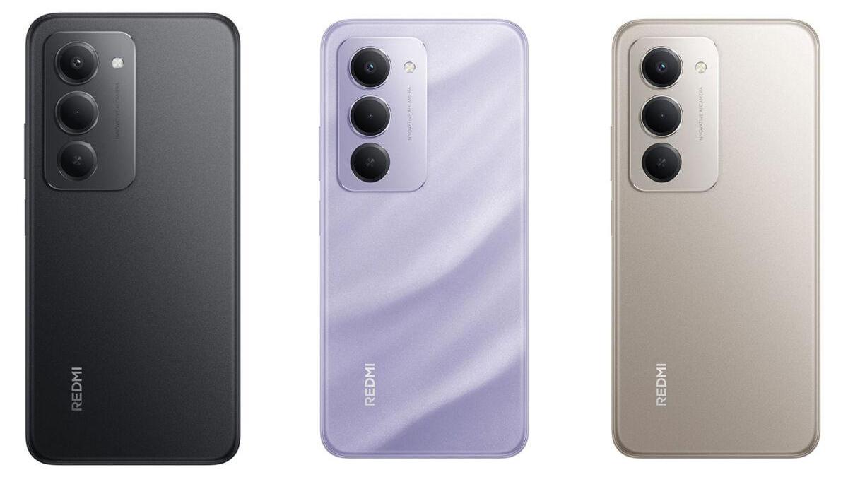 REDMI 15 機背圖片顯示，其採用了長方形攝像模組、置於機背左上方並採直排三鏡頭布置，據透露三鏡分別為 50MP 主鏡、8MP 廣角及 2MP 微距。