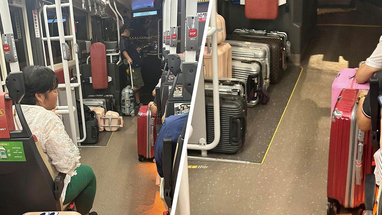有乘客分享巴士放滿行李喼情況。(FB群組「屯門公路塞車關注組」圖片)