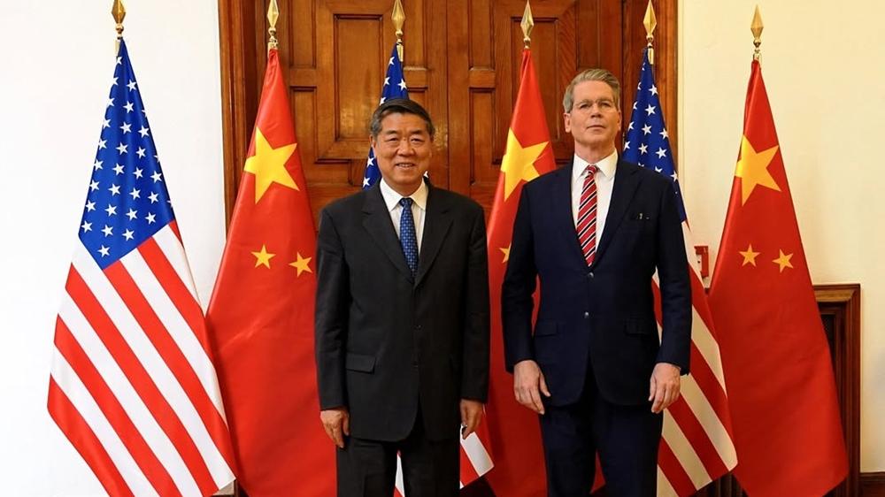 中美馬德里首日貿易談判近6小時結束，周一早上繼續。(新華社)