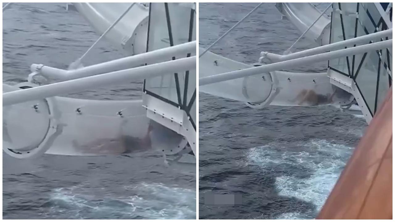 女遊客卡郵輪透明滑水道，瞥見30米下是汪洋驚恐掙扎。(X)