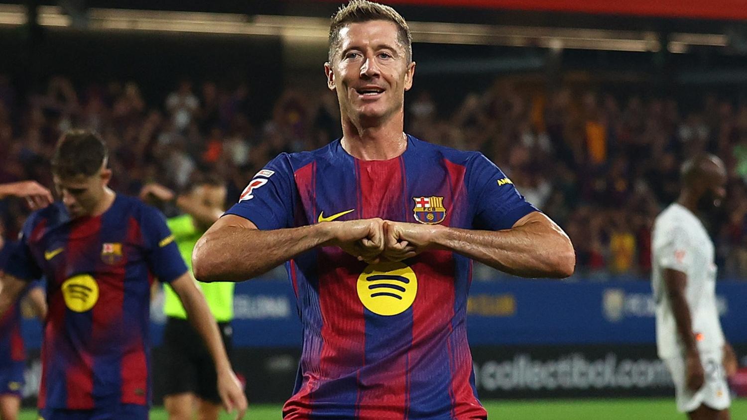 利雲杜夫斯基梅開二度，為巴塞隆拿取得大勝。(路透社)