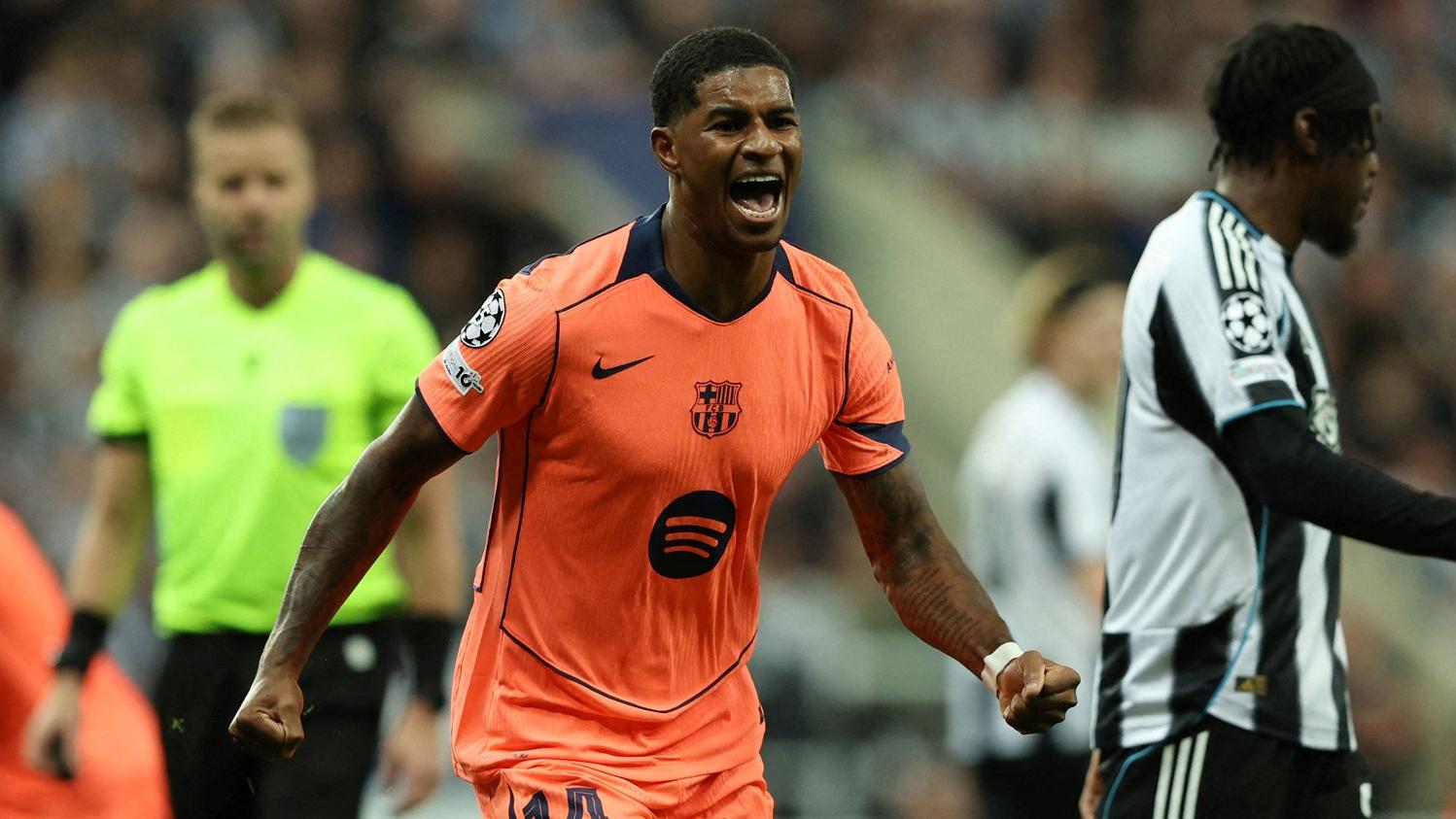 拉舒福特梅開二度，帶領巴塞隆拿作客2:1擊敗紐卡素。(路透社)