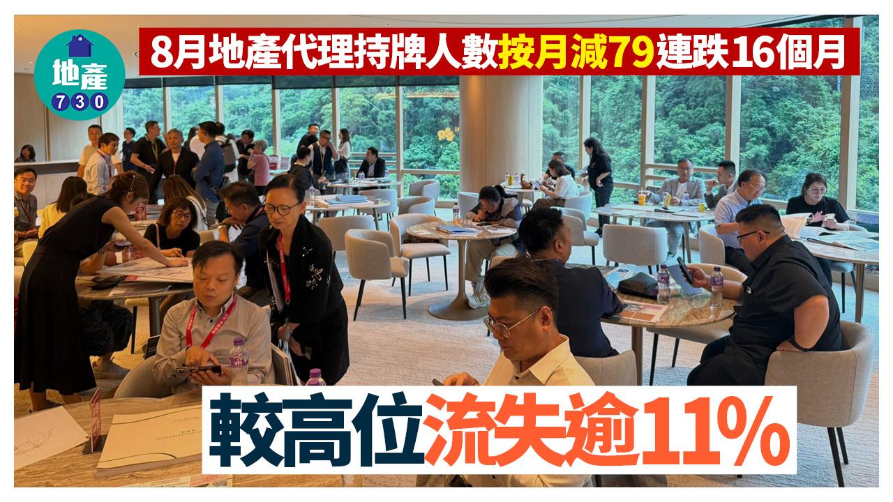 8月地產代理持牌人數按月減79連跌16個月 較高位流失逾11%