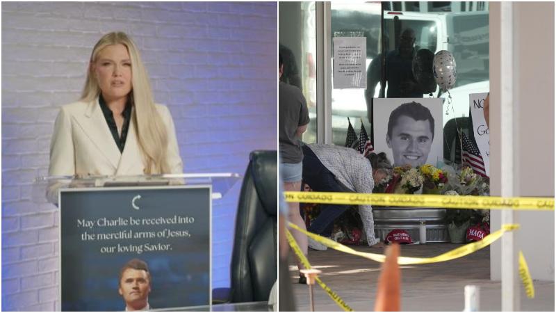 柯克遺孀在槍擊案後首度出面發聲。（圖／翻攝自X＠TPUSA）