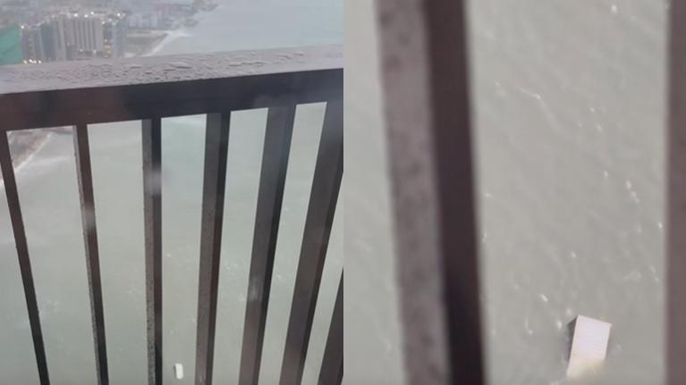 颱風樺加沙｜將軍澳貨櫃跌落海恐有人被困。（fb「將軍澳 • 日出康城」截圖）