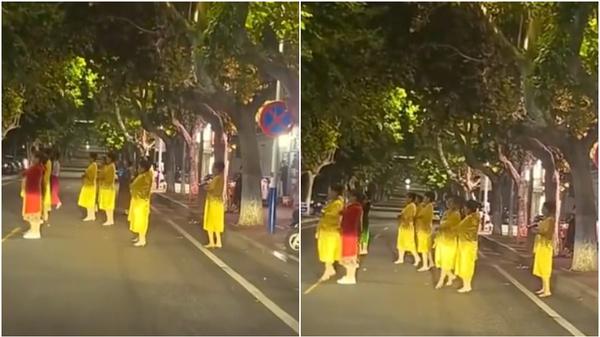 一群大媽佔車道跳廣場舞惹議。（圖／翻攝百姓關注）