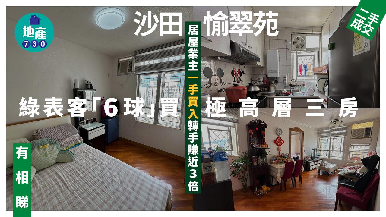 綠表客「6球」買沙田愉翠苑極高層三房 居屋業主一手買入轉手賺近3倍(多圖)｜二手樓成交
