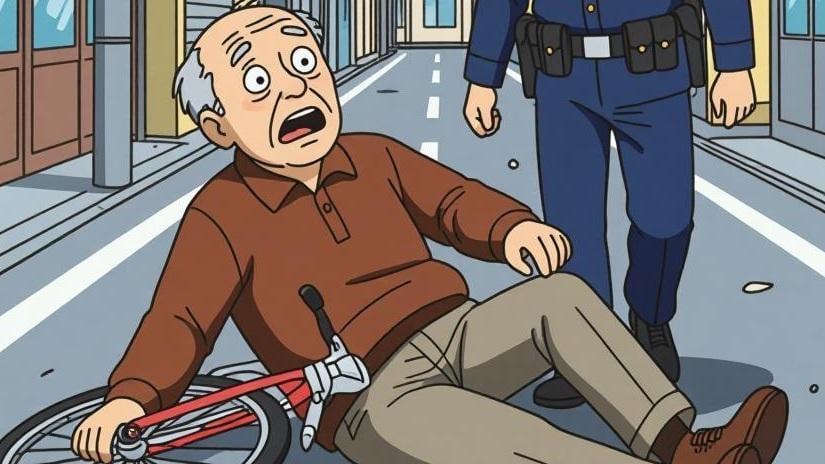 六旬中國男子因為騎單車跌倒，被揭發在日本逾期居留超過24年。(AI製圖)