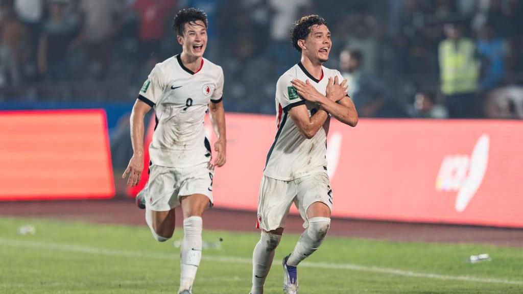 李小恆的絕殺，為香港反勝4:3。(香港足總圖片)