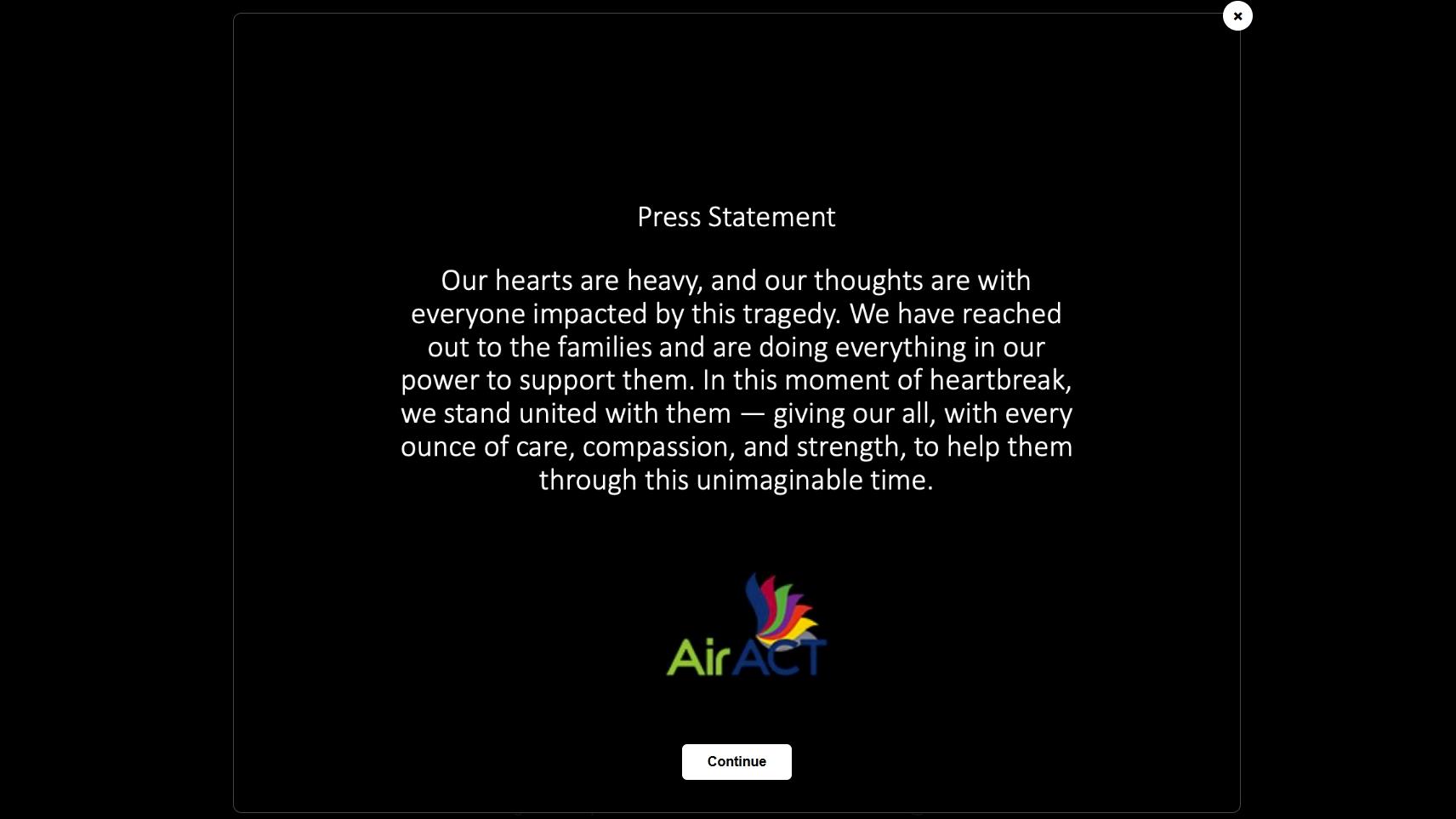 香港國際機場周一（20日）凌晨發生嚴重事故，Air ACT再發聲明。（網上截圖）