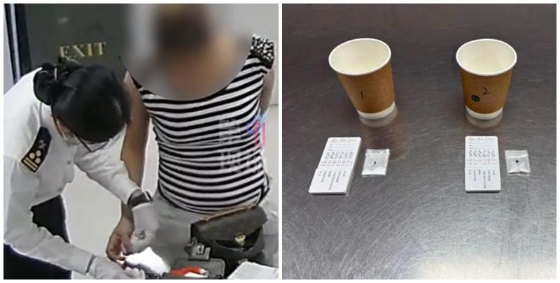 一名女子疑在香港吸食K粉（氯胺酮）後企圖經羅湖口岸入境內地，惟因鼻上殘留白色粉末被關員發現，最終在其身上搜出多包毒品，當場被拘捕。(影片截圖)