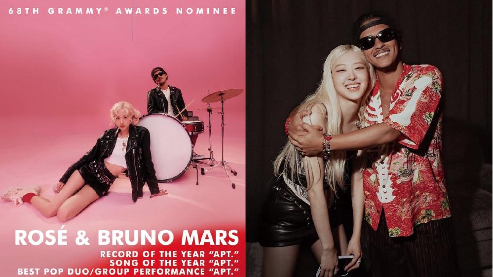 Rosé@BLACKPING《APT.》獲3項格林美獎提名  Bruno Mars大喊：謝謝