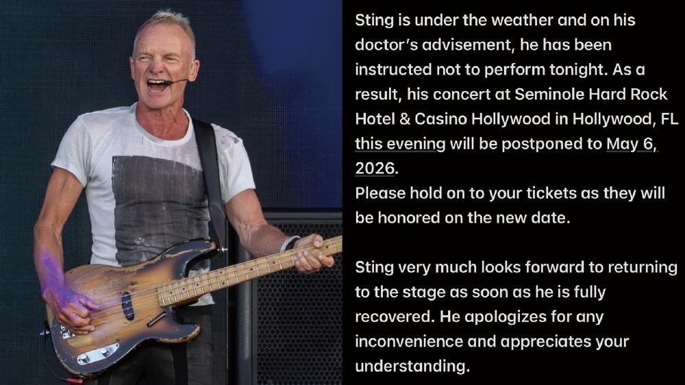 Sting疑行程健康出狀況 取消多場美國巡迴演出
