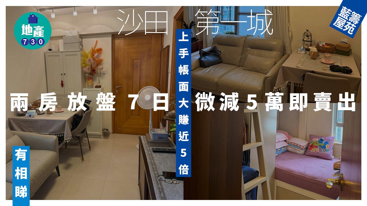 沙田第一城兩房放盤7日微減5萬即賣出 上手帳面大賺近5倍(多圖)｜藍籌屋苑