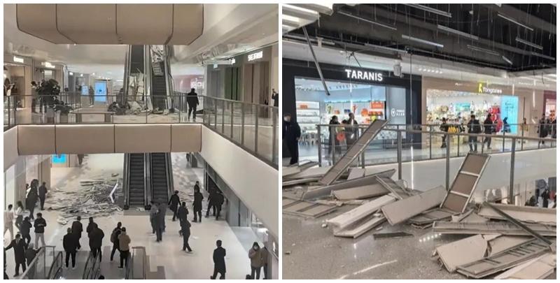 陝西西安市有一新開業3天的商場假天花倒塌，內媒指有顧客被砸受傷。(影片截圖)