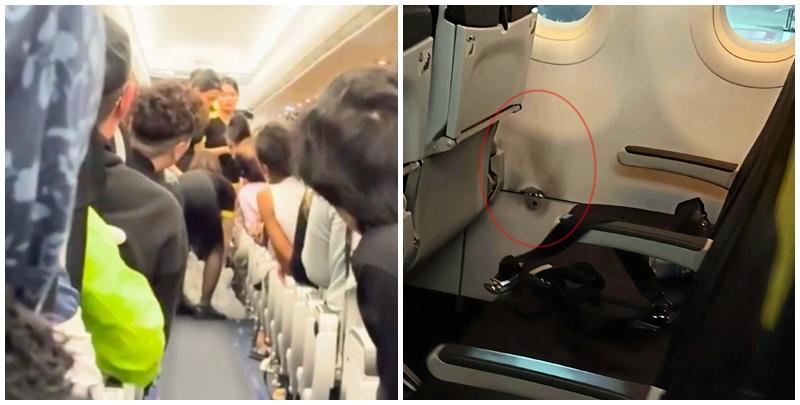 涉事航班TR939周六下午5時許起飛，由香港前往新加坡。有肇事航班乘客在社交平台小紅書發文，指飛機快降落時，疑有乘客的電子產品自燃，機艙傳出燒焦味，數名空姐用滅火器和水撲滅，並用垃圾袋處理有關殘骸，有圖片可見疑是事發位置的機艙內壁處疑似被燒焦。(小紅書)