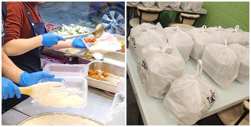 大埔宏福苑五級火，「泰極星食品公司」老闆向坐擁冰室和兩餸飯共兩間舖的「佳記」老闆黃生求助，30分鐘內兩店製作出250個飯盒(泰極星食品公司fb)