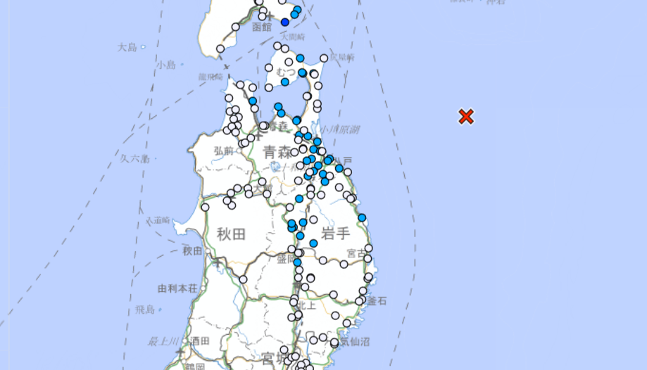 當地今日下午2時38分左右，青森縣東部近海海域又發生5.2級地震，震源深度20公里