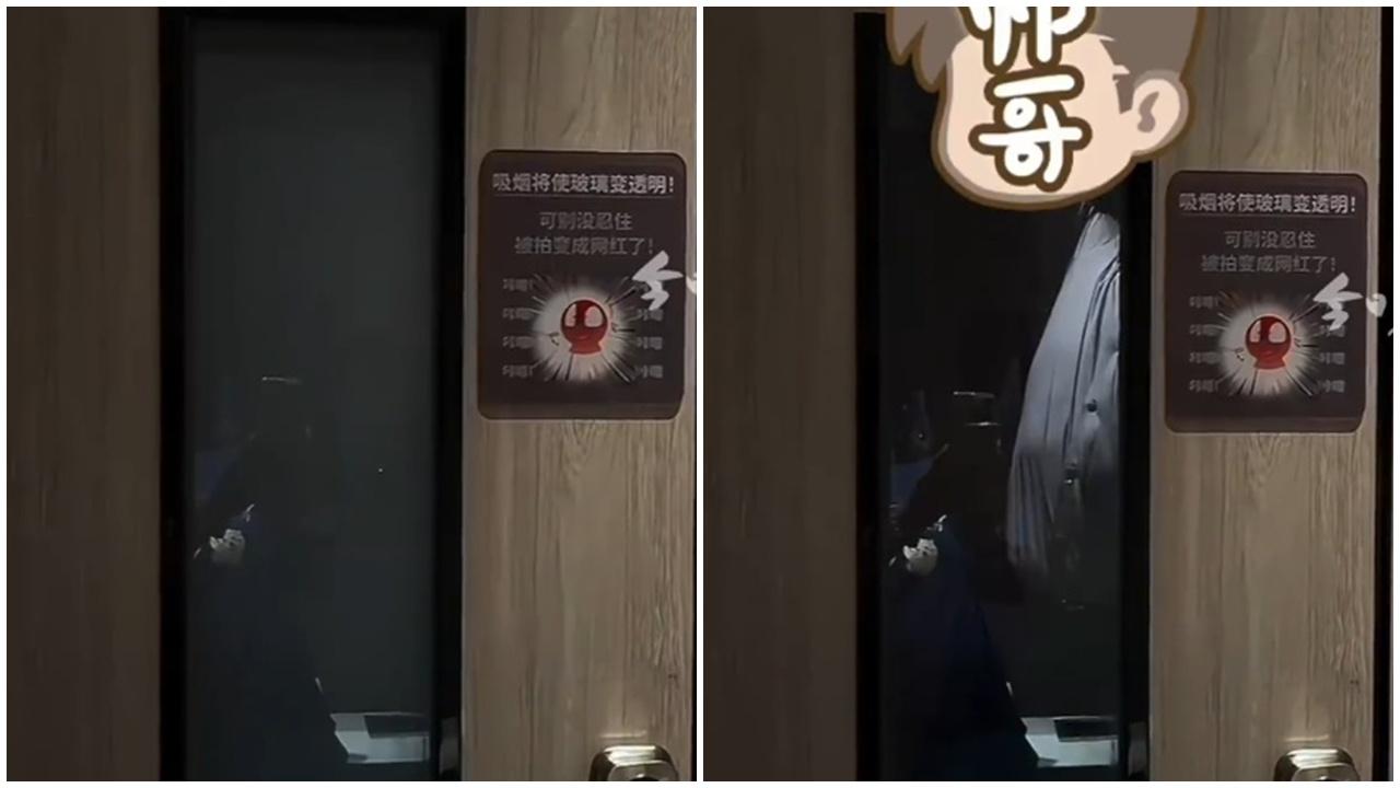 深圳廁所一吸煙玻璃門即變透明，大廈：解決控煙難題。(微博)