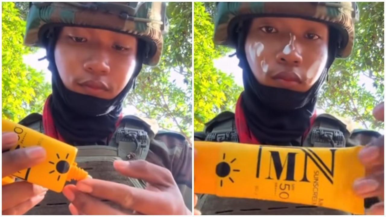 泰柬衝突，柬埔寨前線兵直播賣防曬液，網民哭笑不得：它不能防彈。(FB)
