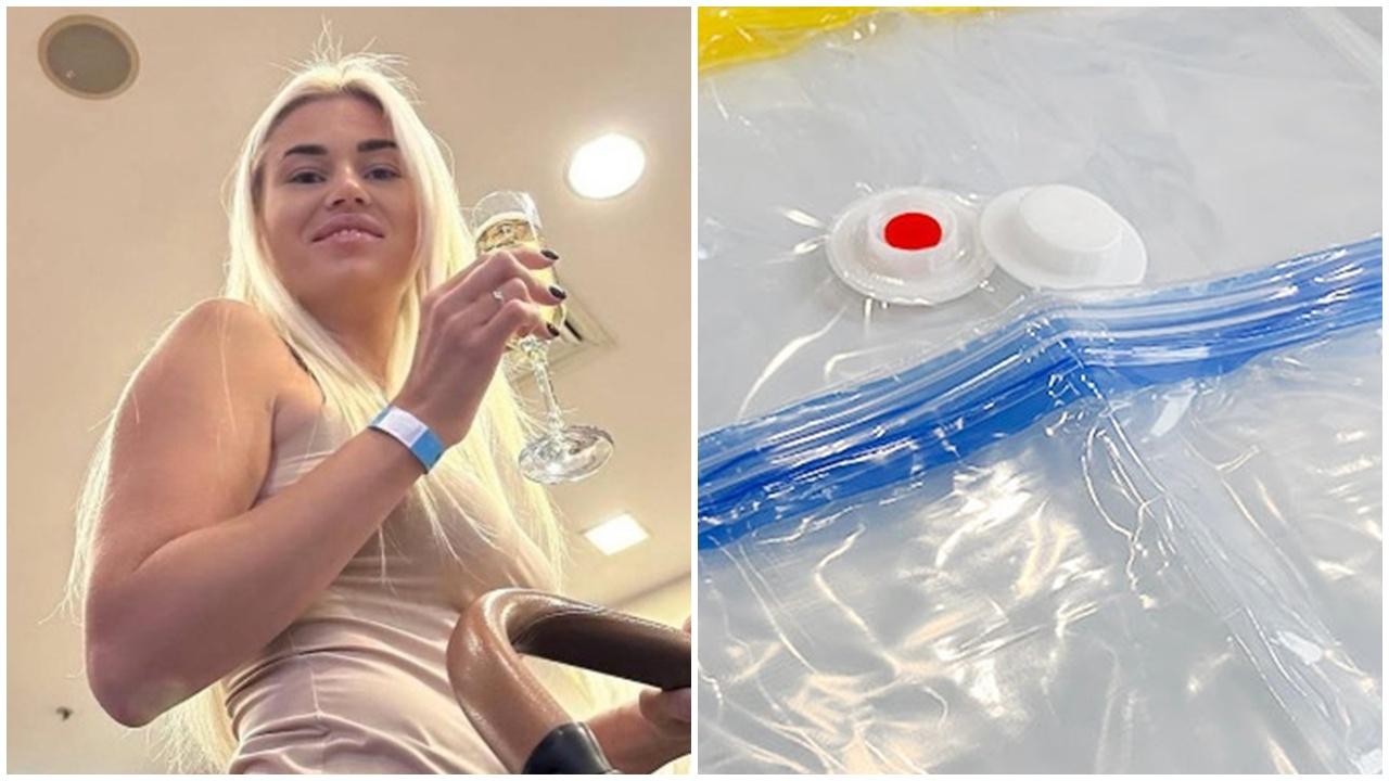 男童被媽媽裝入大膠袋抽真空，看來受驚。(互聯網)