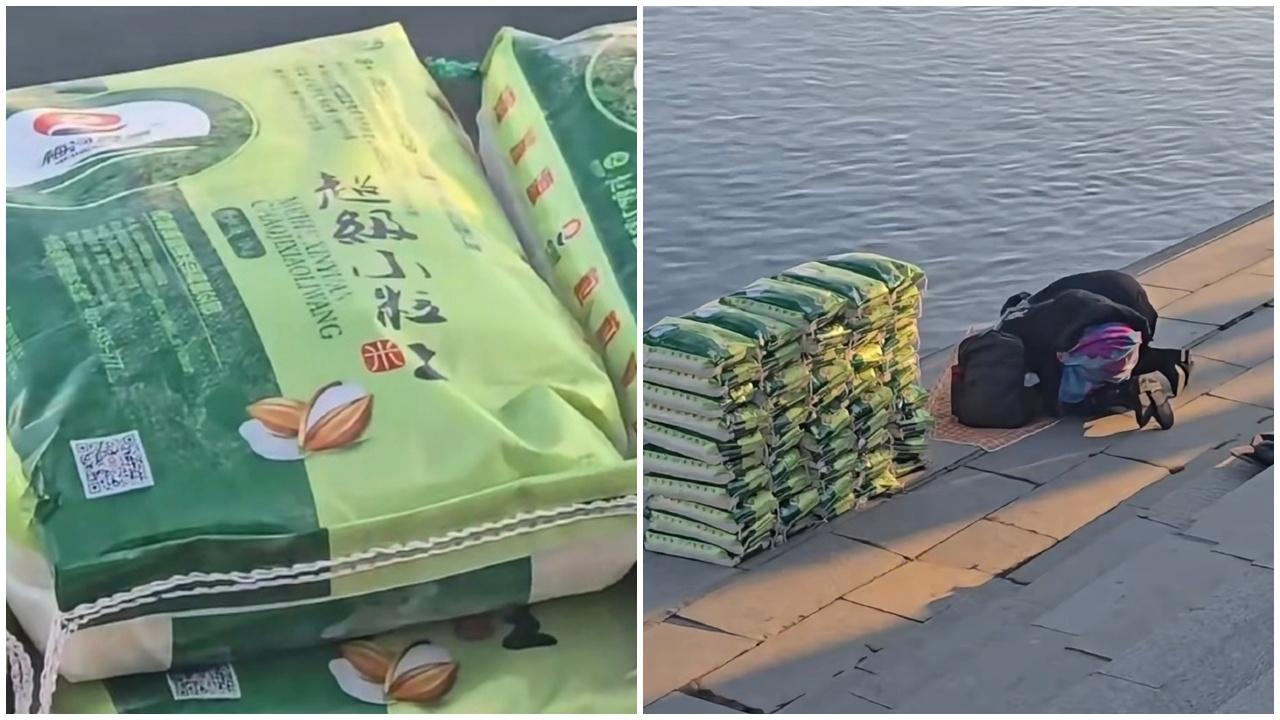 遼寧婦放生白米奇景，佛教協會震驚：折損福報。(微博)