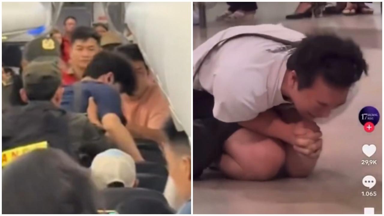 南韓Oppa騷擾越南女遭拖落機，機場大堂跪地痛哭。(X)