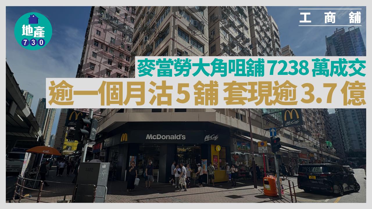 麥當勞賣舖｜大角咀舖7238萬售出 逾一個月沽5間套現逾3.7億
