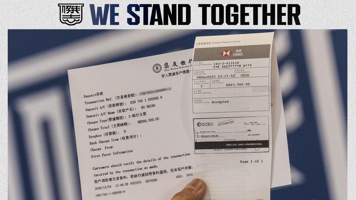 港超球隊傑志捐出約62萬予救世軍協助大埔災民。(傑志Facebook)