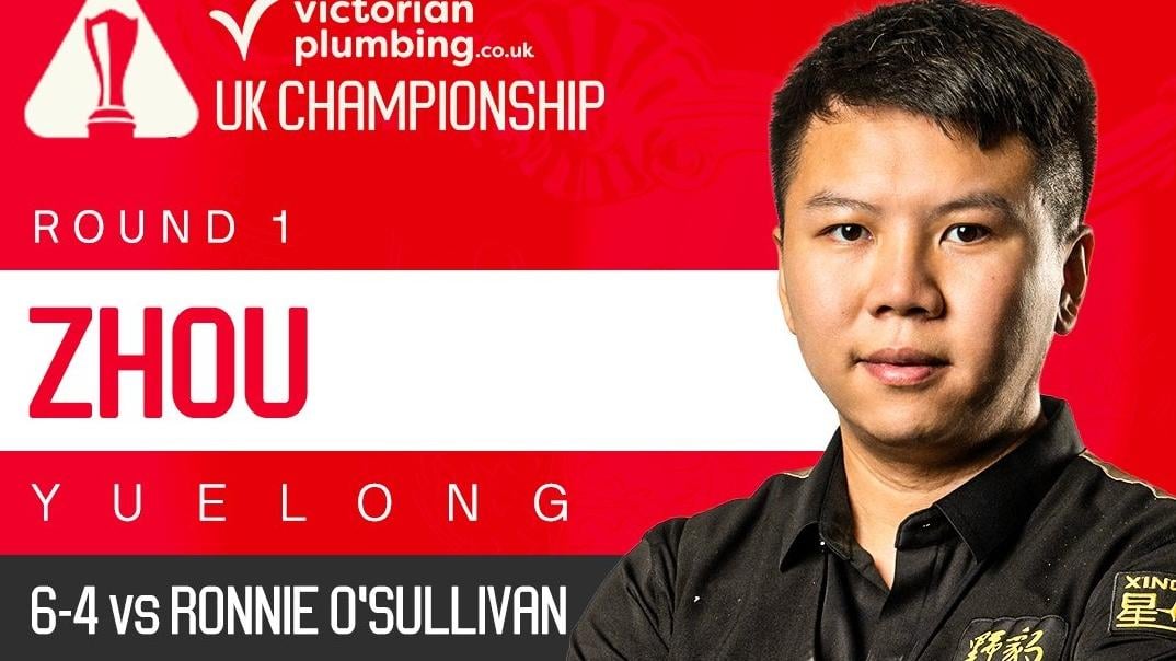 中國的周躍龍在英國錦標賽首圈擊敗奧蘇利雲。(世界桌球巡迴賽X)