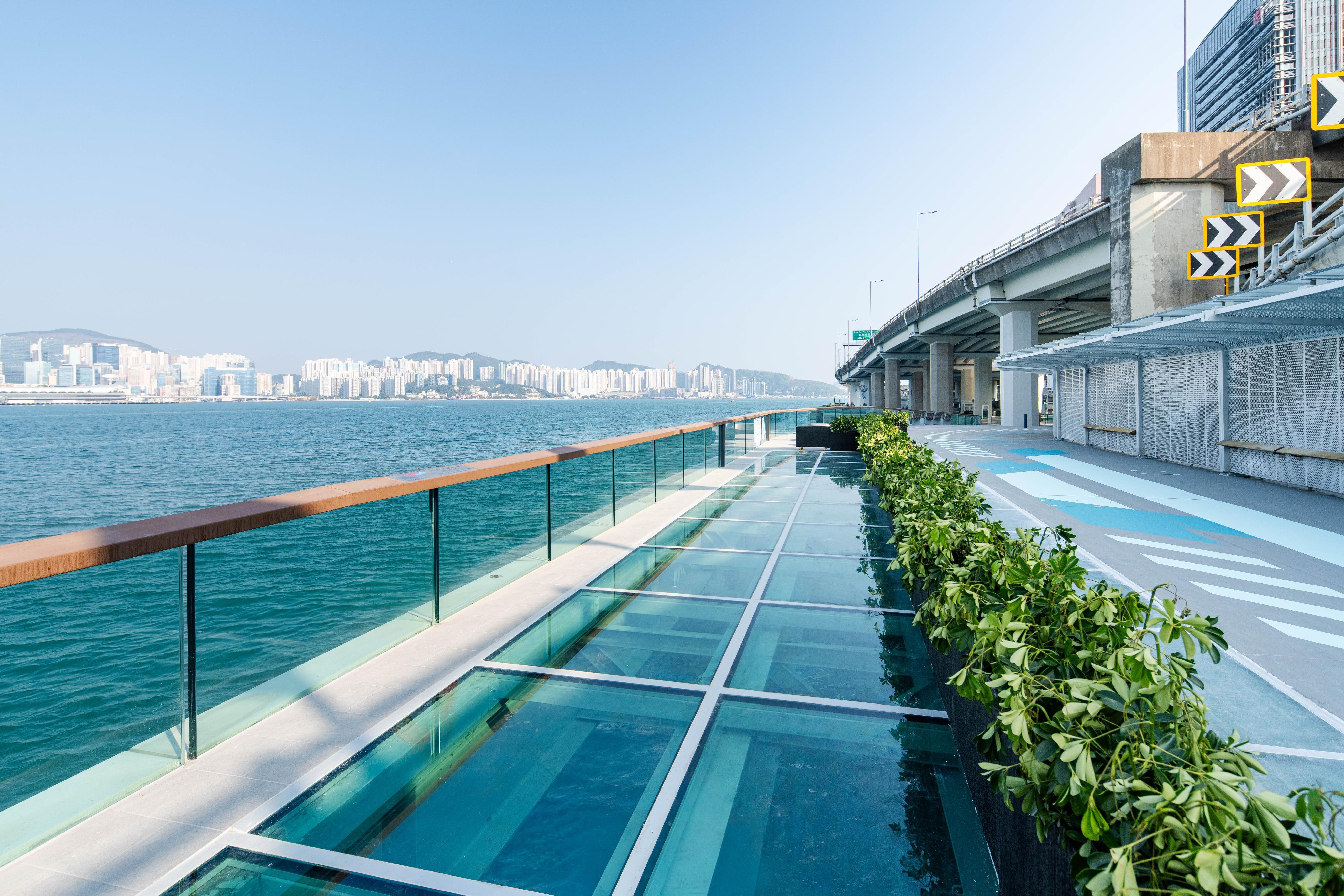 東段的體驗式玻璃觀景台，可讓遊人感受腳下的維港。