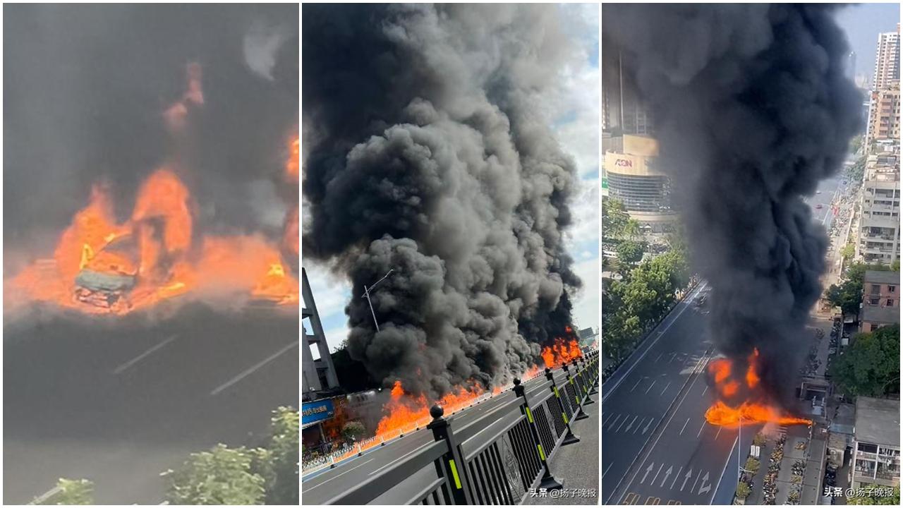 廣州海珠區疑貨車漏油起火  波及多輛電動單車