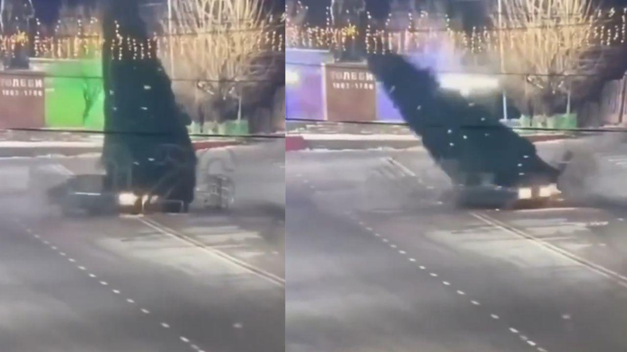 哈薩克司機甩尾撞塌12米聖誕樹 被罰修復還原（有片）