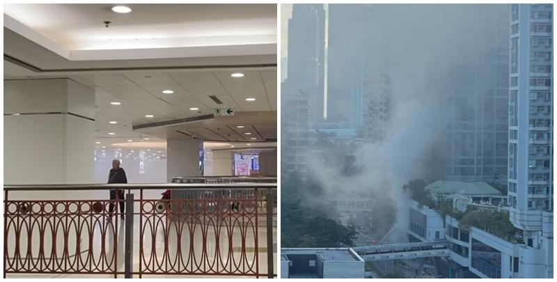 馬鞍山廣場內一超市廚房發生火警，商場響起火警鐘，濃煙攻出商場，籠罩對開西沙路